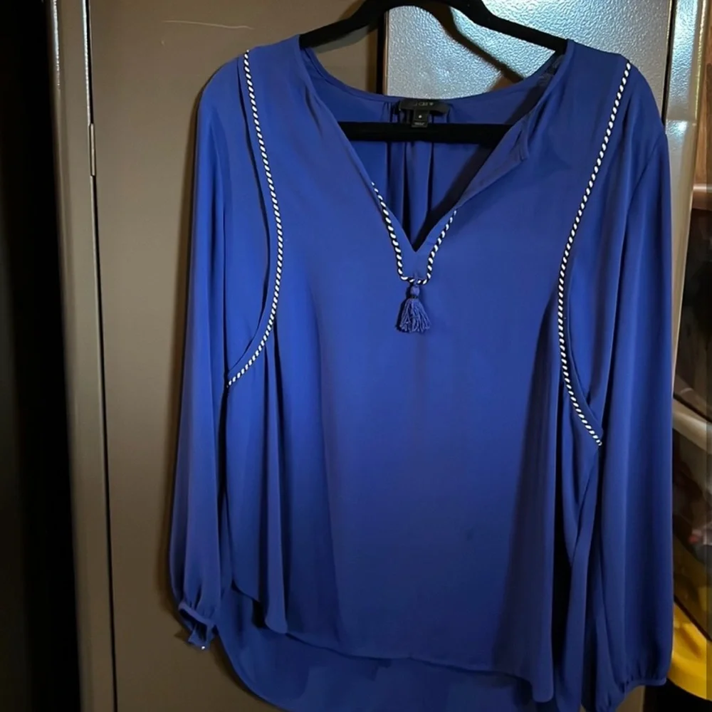 J. Crew Royal Blue Blouse with Embroidery